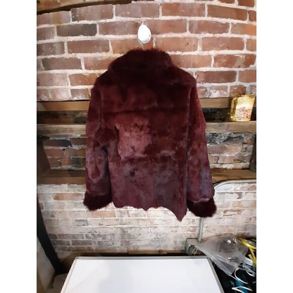 Rabbit Fur Zip Up Coat Deep Red - Picture 7 of 9